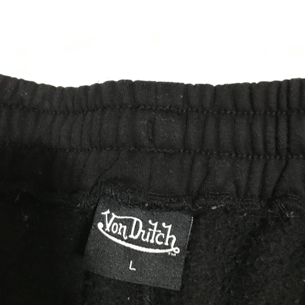 Von Dutch Sweatpants Large Black Logo Drawstring Joggers